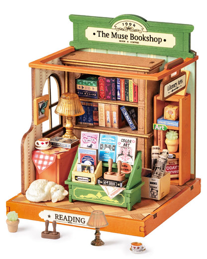 Rolife DIY Mini Building House Miniature Kit-The Muse Bookshop, Miniature Lifestyle Mini Bookshelf Decoration, DIY Hobbies/Gifts for Craftsman (The Muse Bookshop)