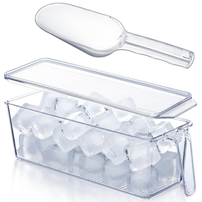 Havawish Ice Storage Bin for Freezer with Lid and Flexible Scoop Set Plastic Ice Container with Lid Handle for Home Office Fridge Storage (12.4 x 3.94 x 3.94 Inches,Clear,2 Pcs)
