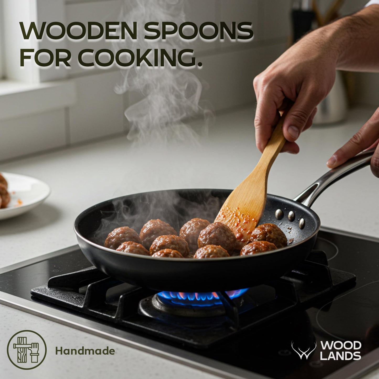 WOODLANDS USA Wooden Spoons for Cooking set of 6 – Premium Wooden Utensil set for everyday use – Versatile Cooking utensils set safe for nonstick pans – Durable wooden spoon kitchen utensils set
