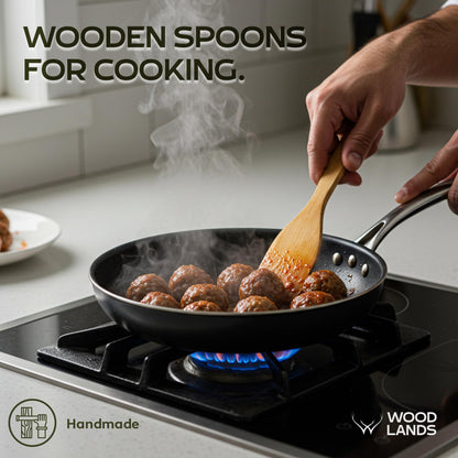 WOODLANDS USA Wooden Spoons for Cooking set of 6 – Premium Wooden Utensil set for everyday use – Versatile Cooking utensils set safe for nonstick pans – Durable wooden spoon kitchen utensils set