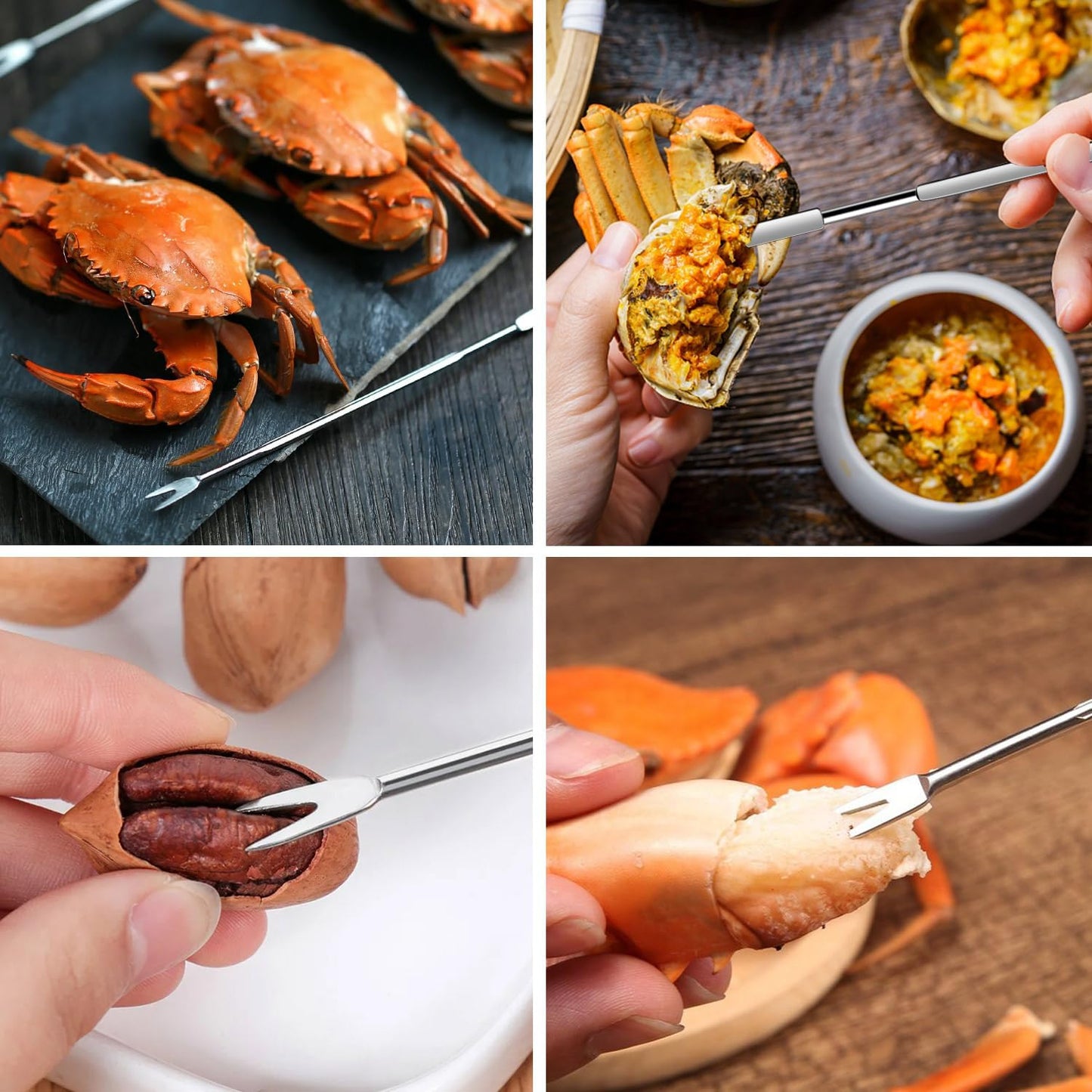 16 Set, Set Pcs Lobster Crackers and Picks Crab Leg Cracker Tools, Stainless Steel Seafood Lobster Crackers & Forks Nut