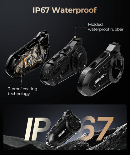 JESIMAIK Motorcycle Bluetooth Headset,2 Way Helmet Intercom Communication System, CVC8.0 Noise Cancellation Motorcycle Intercom with 2 Mics&40mm Speaker,Music Sharing, IP67 Waterproof, FM Radio(2Pack)