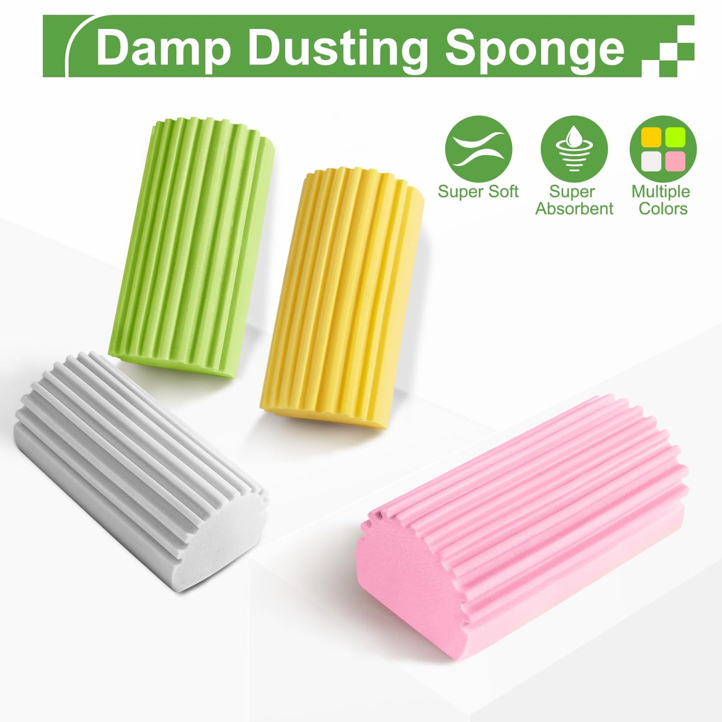 Jeymei 4-Pack Damp Clean Duster Sponge,Gray Damp Dusting Sponge,Duster Baseboard Cleaner Sponge with Ridges,Reusable Wet Duster Sponge,Household Cleaning Sponges for Blinds,Window Track Grooves