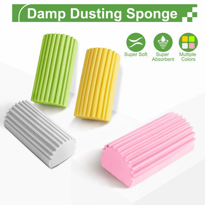 Jeymei 4-Pack Damp Clean Duster Sponge,Gray Damp Dusting Sponge,Duster Baseboard Cleaner Sponge with Ridges,Reusable Wet Duster Sponge,Household Cleaning Sponges for Blinds,Window Track Grooves