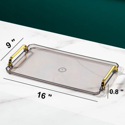 Waltsun Acrylic Serving Tray with Handles Ottoman Countertop Decorative Tray Serving Tray Spill-Proof Tray for Coffee Table Living Room Bedroom16 x 9 x 0.8 inches (Amber)