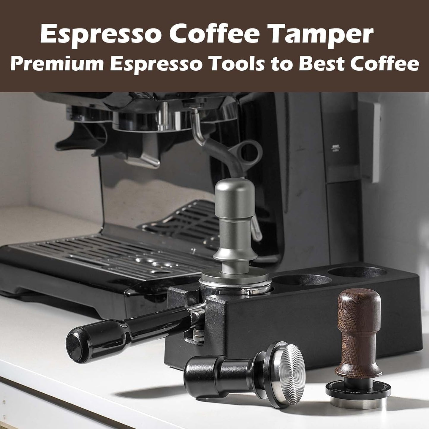 PUSEE 51mm Premium Espresso Coffee Tamper, 30lb Calibrated, 100% Stainless Steel, Spring Loaded for Barista Accessories