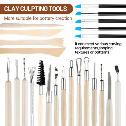 46 PCS Clay Tools Kit, Air Dry Clay Tools, Professional Pottery Tools Set Can be Used for Stippling Carving Molding Shaping Clay Crafts for Adults Beginners Hobbyists Artists