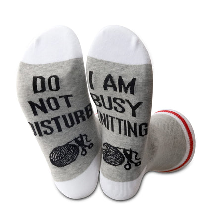 JXGZSO Do Not Disturb I Am Busy Knitting Novelty Socks - Funny Gift for Mom, Grandma, Knitting Lovers