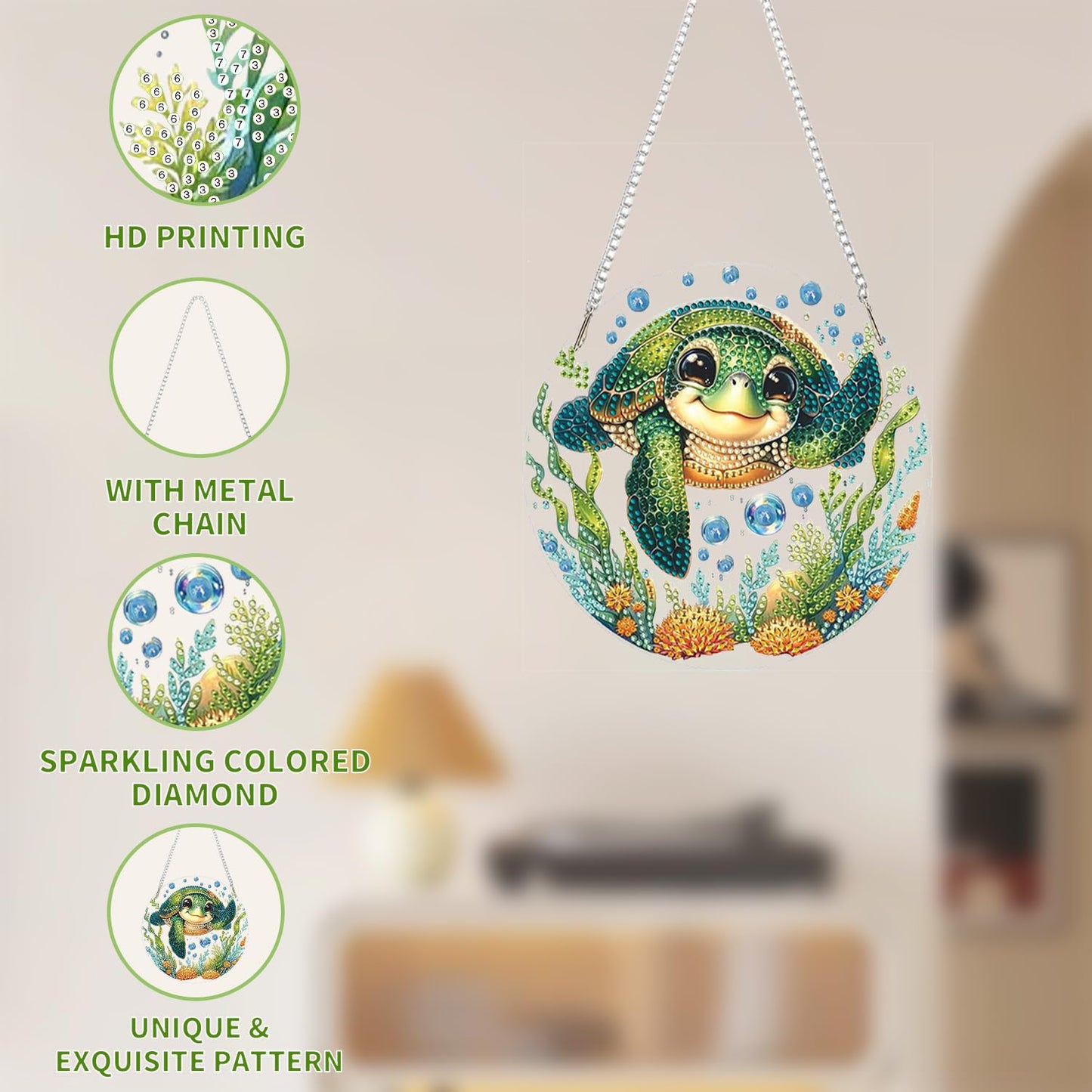 AIBOERL Diamond Art Hanging Kit for Adult,Special Shaped Rhinestone,Double Sided 5D DIY Acrylic Diamond Art Painting Window Pendants Home Garden Wall Hanging Kits Hanging Ornament (Turtles)