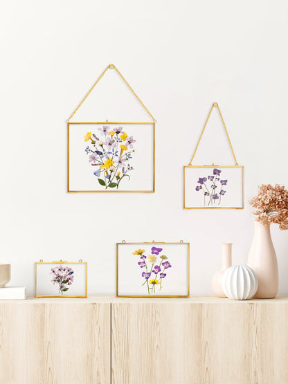 REDHUGO Hanging Pressed Flower Frame Handmade, Double Glass Picture Frame Floater frame Floating Frame for Pressed Flowers Home Wall Artwork, Rectangle Horizontal 4×6 inches, Gold (FRAME ONLY)