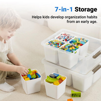 MACOPRO 17 QT Clear Storage Bins with Lids Plastic Box Multipurpose Stackable Storage Containers for Organizing Tool,Craft,Crayon,Marker Pen(White, 1Pack-6-in-1)