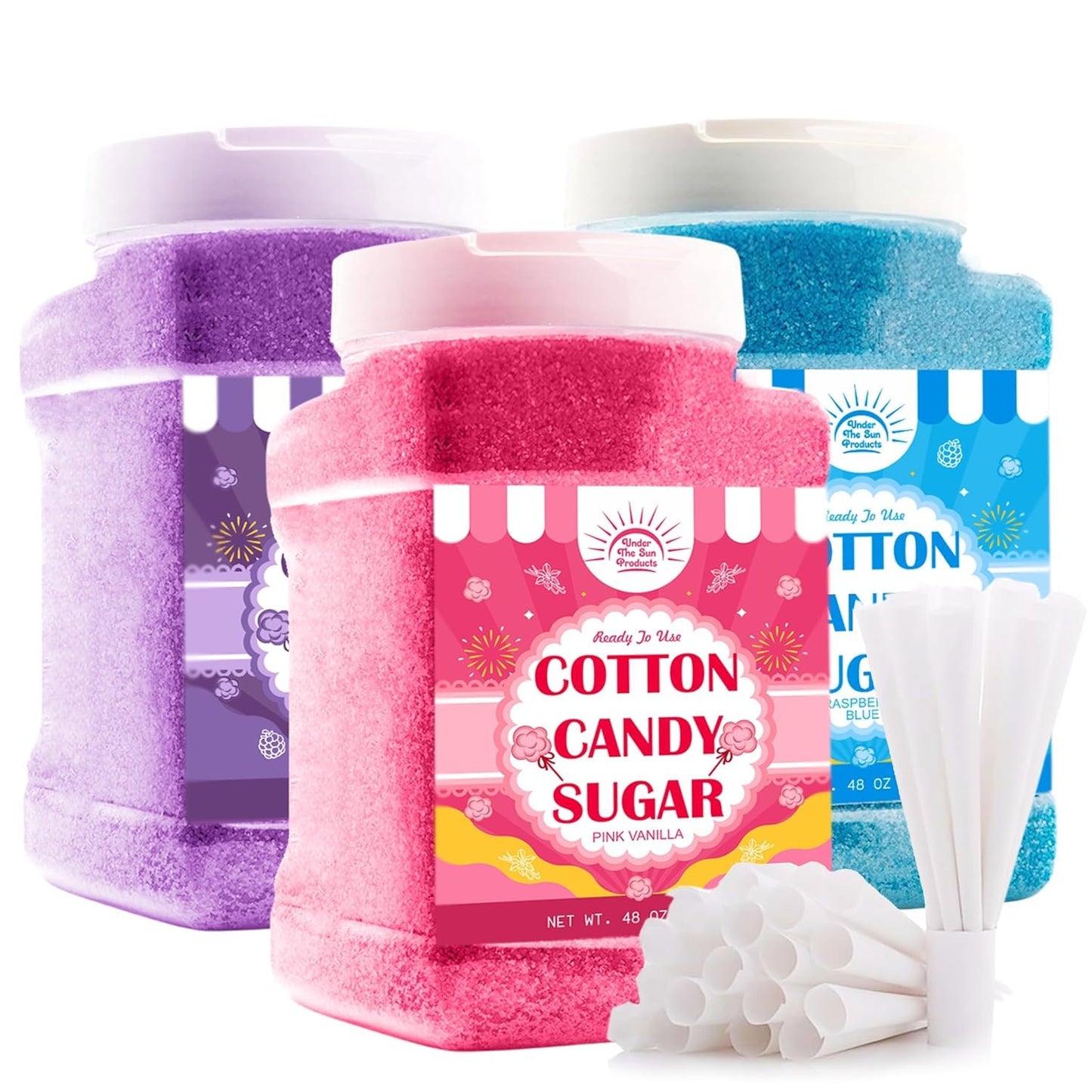 Under the Sun Products (2 Pack, 3 lb (3 Pack 3 lb Cotton Candy Floss Sugar Pink Vanilla & Blue Raspberry Each) |