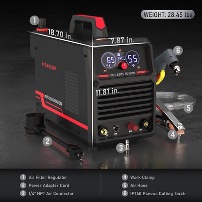 YESWELDER Plasma Cutter with Built In Air Compressor, Large LED Digital Display 55Amp 110V/220V Non-High Frequency Non-Touch Pilot Arc Plasma Cutting Machine CUT-55DS FUSION