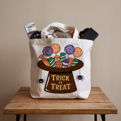 LRYBUD Halloween Tote Bag Hat Trick or Treat for Women Canvas Womens Work Tote Bag Gifts