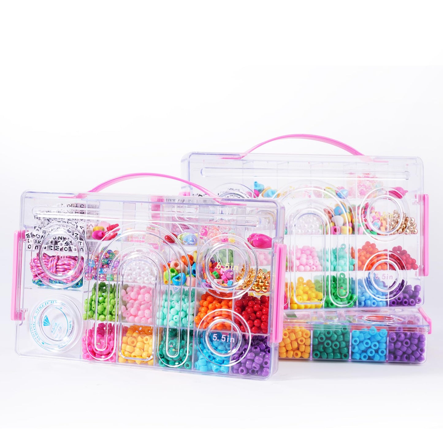 MAKERSLAND Jewelry Making Kit with Bead Board DIY Craft Kits Kandi Pony Beads Bulk Clay Bead for Bracelet Necklace Making, Keychains, Storage Box with Handle and Tray for Kids Adults Birthday Gift