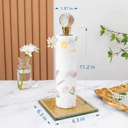 Hochance Gold Crystal Standing Paper Towel Roll Holder Countertop Weighted Rack,Glam Cute Bling Rhinestone Jeweled Diamonds Modern Decoration Christmas Housewarming Gifts for Kitchen Home Bar
