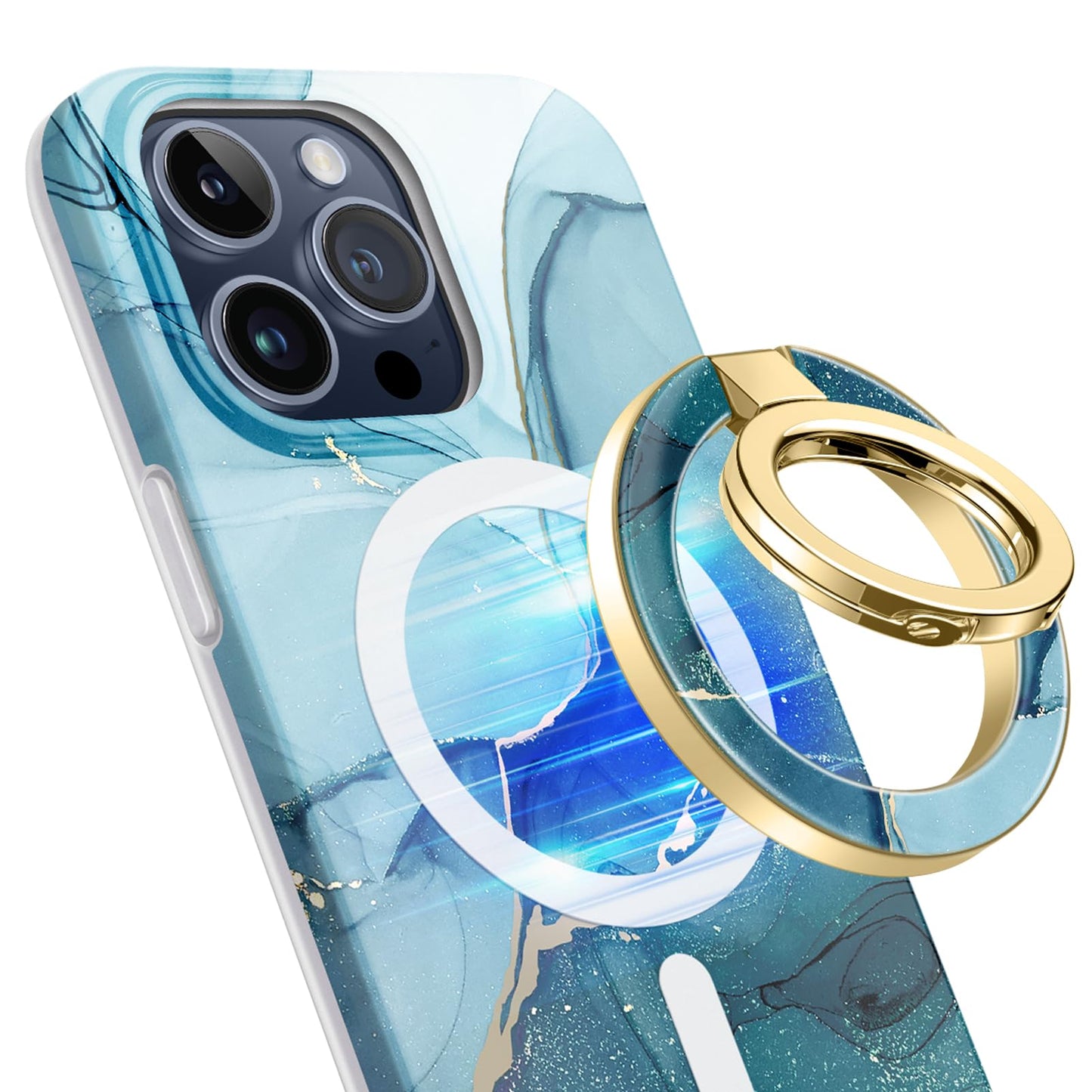 GVIEWIN Magnetic Phone Ring Holder, Compatible with MagSafe Phone Grip with Adjustable Stand, Magnet Phone Ring Kickstand for iPhone 17/16/15/14/13/12 Pro Max Plus Air/Other Phones (Glitter/Silver)