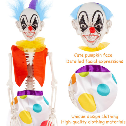 Halloween Skeleton Decorations - 16" Clown Skeleton Decorations, Full Body Mini Skeleton, Halloween Hanging Skeleton for Yard, Garden, Lawn, Patio, and Haunted House Decor - 3 Pack
