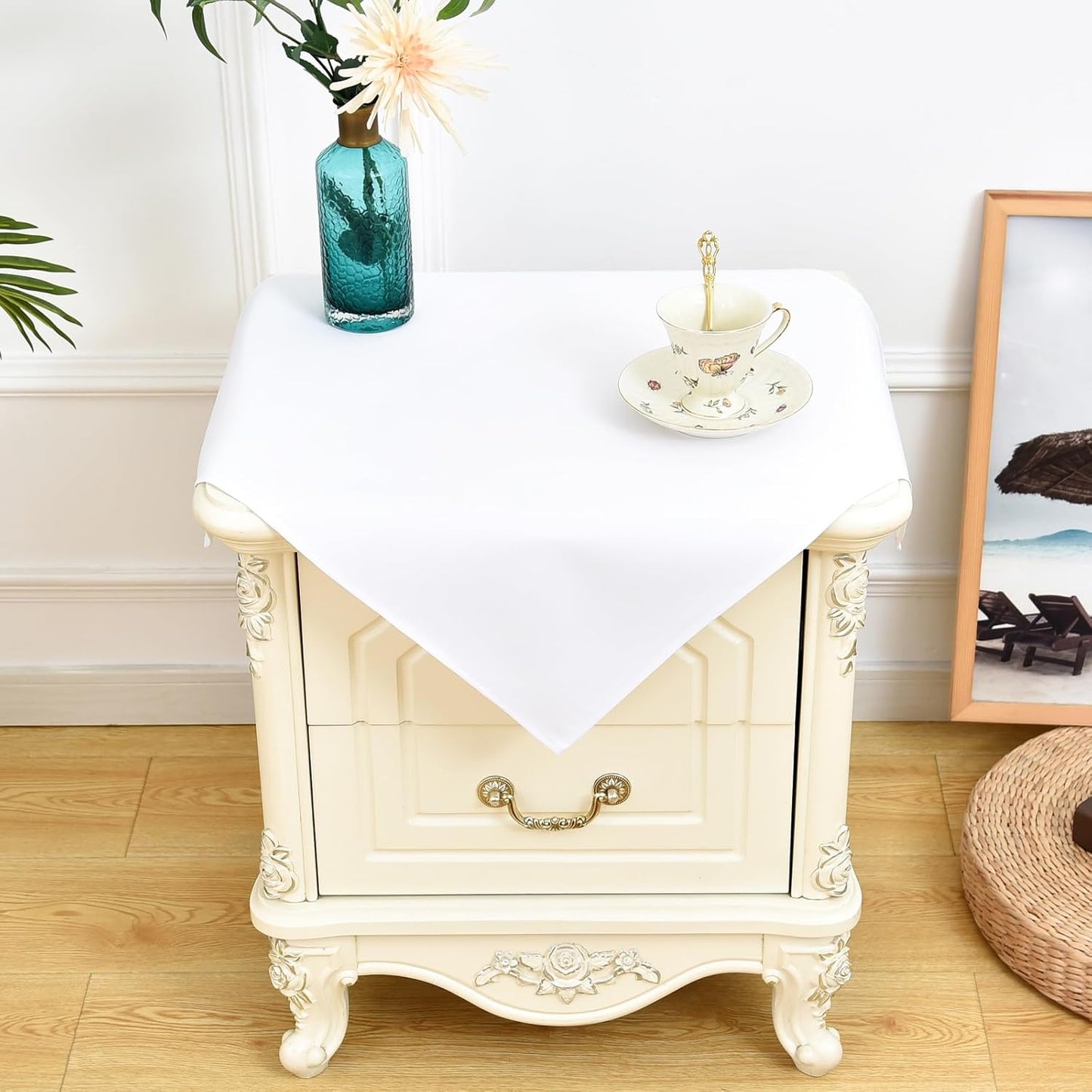 24x24 inch, NEWISHER White Square Tablecloth Heavy Duty Polyester Fabric Table Cloth, Washable Solid Reusable Table