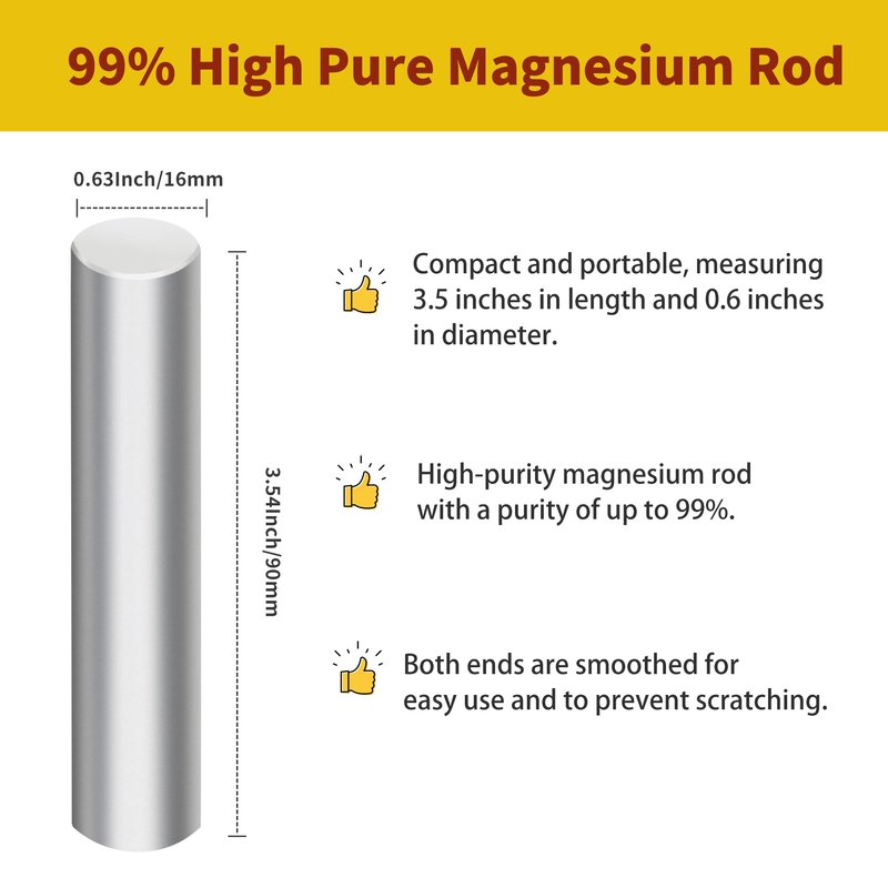 3 Pieces Magnesium Fire Starter Rods, 99% High Purity Magnesium Metal Rod, 3.5" x 0.63" – Ideal Mg Fire Starter for Survival, Emergency Sparks, Outdoor Camping Hiking (900mm x 16mm)