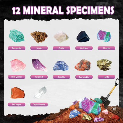 Gamerside Mineral Mining Kit Gem Dig Kit,Rock Dig Kit Dig up 12 Rock & Mineral Collection Gemstones & Crystals Diamond Mining Kit for Kids Gemology Mining Gift Rocks Minerals for Boys Girls