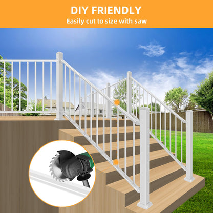 SunCrafts Heavy Duty Steel Deck Railing System, 38 in. H x 4 ft. W Galvanized Guardrail Stair Railing Kit with White Powder-Coated Finish for Outdoor Decks, Porches & Balconies