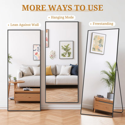Accver Full Length Mirror 71"x26" Full Body Mirror Rectangle Free Standing Wall Mounted Leaning Floor Mirrors with Stand Aluminum Alloy Frame for Bedroom Cloakroom, Black
