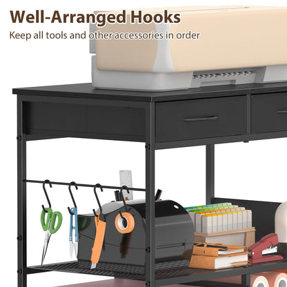 VEOSIR Craft Cart with Vinyl Roll Holder, Organizer & Storage Table for Cricut Machine with Drawer,Mobile Craft Organization and Storage Cart,Crafting Table Accessories Holder for Craft Room Black