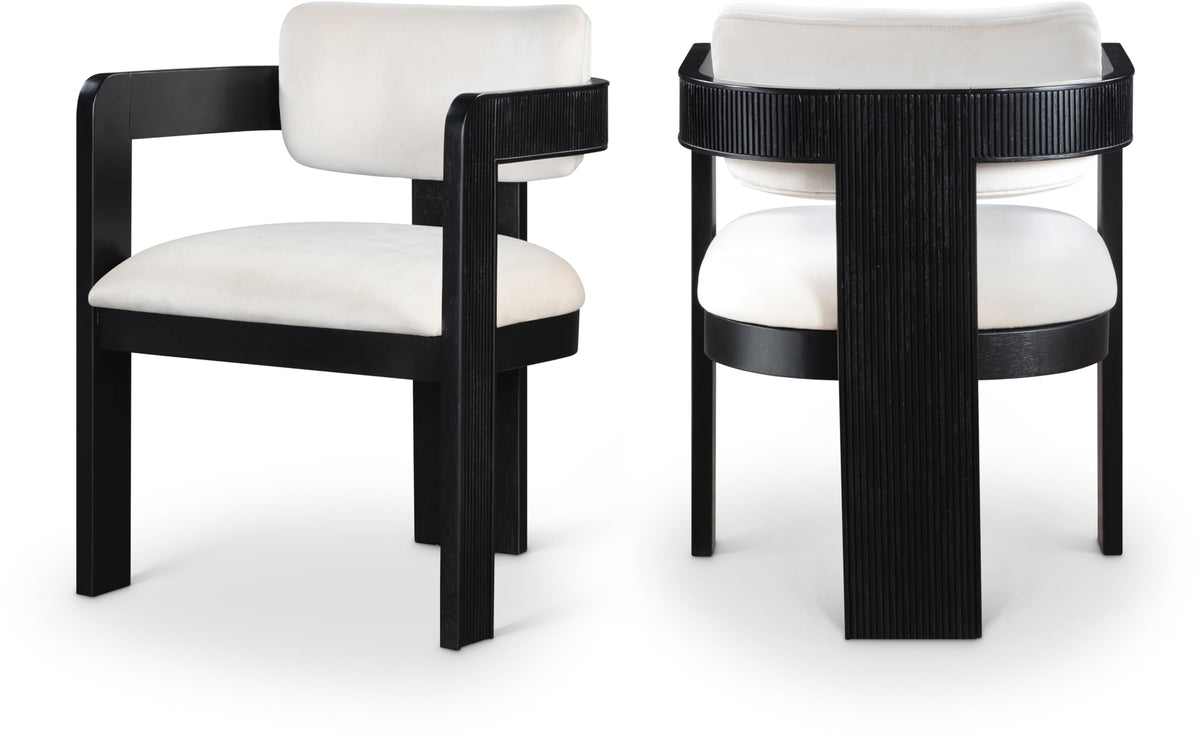 Meridian Furniture 11095Cream-C Sacha Collection Art Deco Dining Chair, Ultra Luxe Cream Velvet, 460 GSM Velvet, Solid Fluted Wood Black Finish, 22.5" W x 22" D x 31" H, Cream, Set of 2