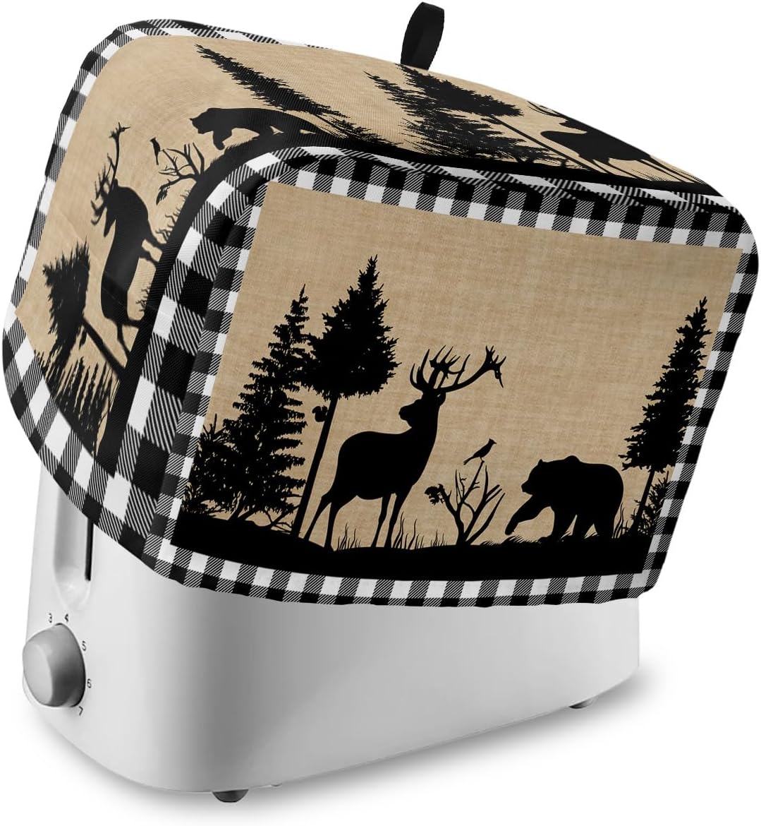 Toaster Cover 2 Slice, Christmas Animal Moose Elk Xmas Tree, Dust-Proof Cover with Pockets for Kitchen Appliance