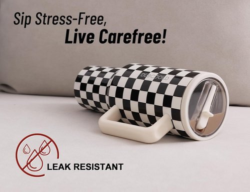 DLOCCOLD 40 oz Insulated Tumbler - Leak Resistant, Handle & Flip Straw, Car Cup Holder Friendly