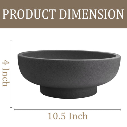 LIN CHUAN Large Decorative Bowl, Fruit Bowl for Kitchen Counter, Modern Resin Bowl for Home Decor, Key Holder for Entry Table, Artificial Stone Black