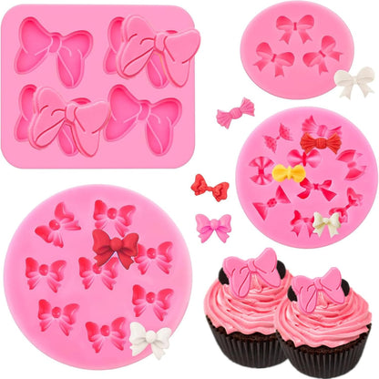 Puyeipt Silicone Bow Molds - 4 Pcs Mini Fondant & Chocolate Molds for Cupcake Toppers | Cake Pop Decor