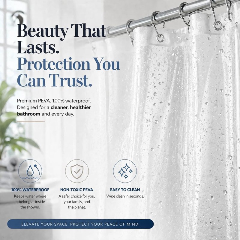 EHZNZIE Crystal Clear Heavy Duty Shower Curtain Liner 72x72, PEVA Waterproof Bath Curtain, No Chemical Smell, 3 Weighted Magnets, Durable with Rustproof Metal Grommets