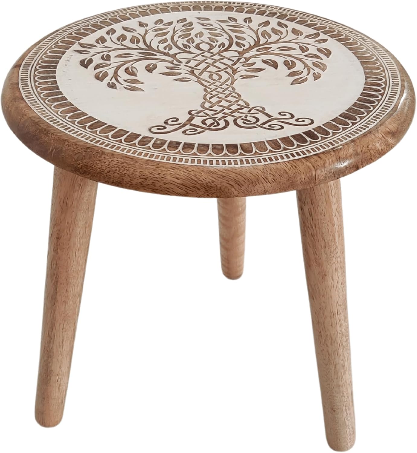 3) VANIYA CRAFTS Wooden Engraved Fold-able Side Table/End Table/Plant Stand/Stool for Living Room Bedroom Restaurant