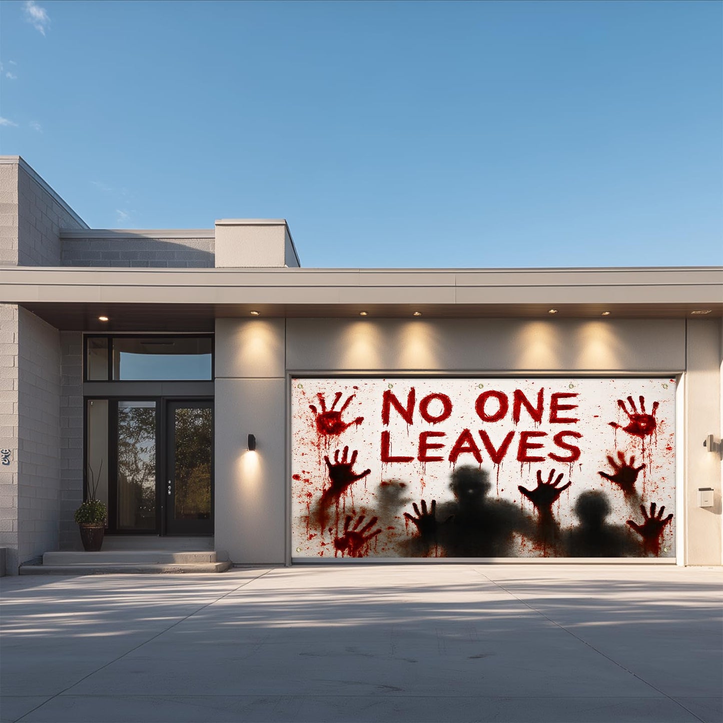 IVN Halloween Garage Door Garland 13x6ft No One Leaves Zombie Hands Bloody Wall Cover Porch Hanging Garland Outdoor Indoor Spooky Party Decorations