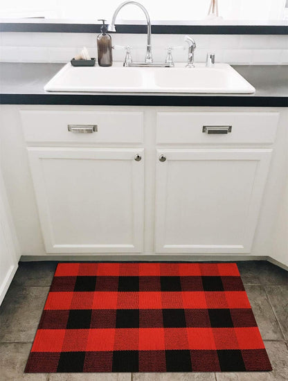 Ukeler Christmas Buffalo Check Rug, 2'×3' Machine Washable Buffalo Plaid Doormat for Front Porch/Kitchen