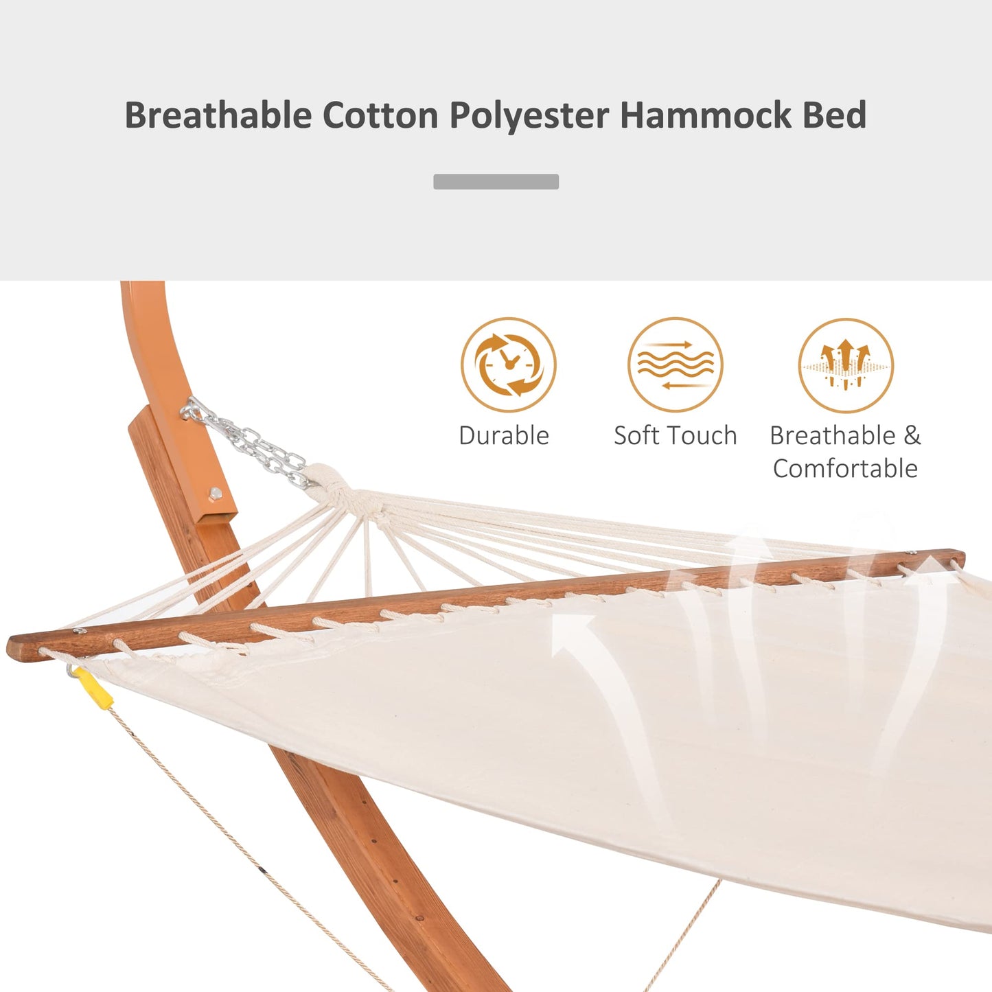 Outdoor Hammock with Stand Accessories, Heavy Duty Wooden e, Extra Large Sun Shade Canopy, Indoor Outside Boho Style Nap Bed, Natural Cotton, White