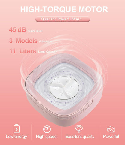 Mini Washing Machine 11L, Portable Washer with 3 Modes for Deep Cleaning Underwear, Baby Clothes, or Socks (Pink)