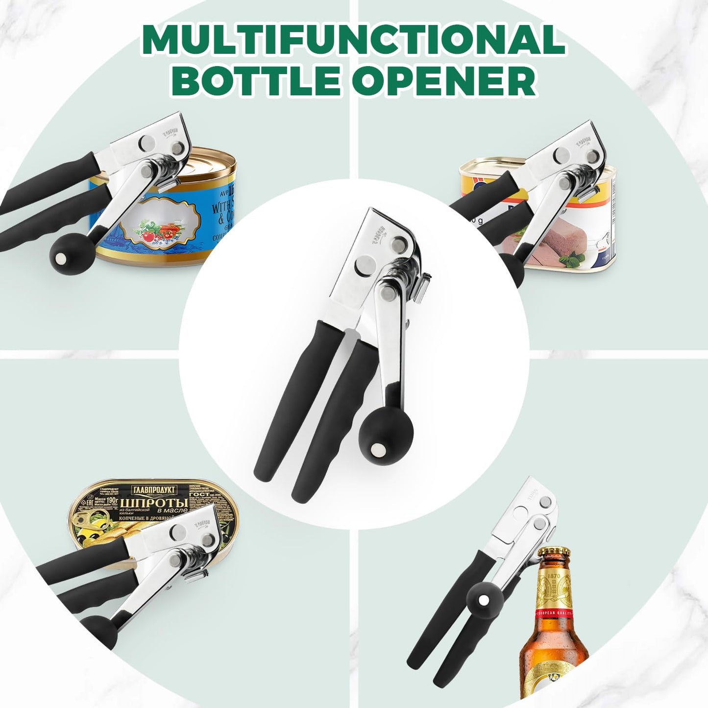 Roryimke Commercial Can Opener Manual Heavy Duty Stainless Steel Handheld Smooth Edge Can Opener for Seniors for Kitchen