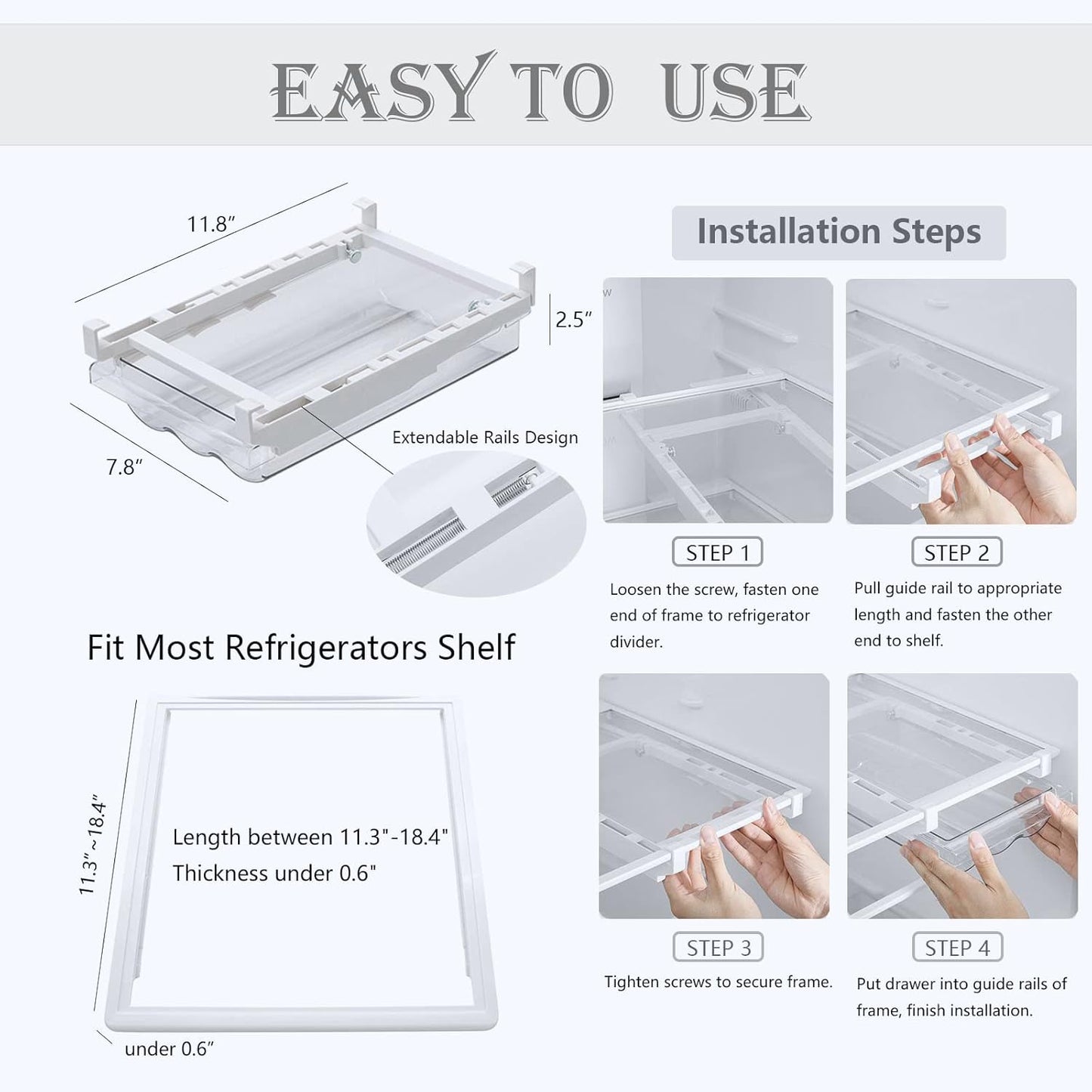 Large Capacity Refrigerator Organizer Bins, Clear Plastic Egg Holder Tray, Home Essentials Storage Box