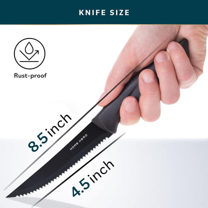 Home Hero 12-Piece Razor-Sharp Steak Knives Set, High-Carbon Stainless Steel with Ergonomic Handles for Precise Cutting
