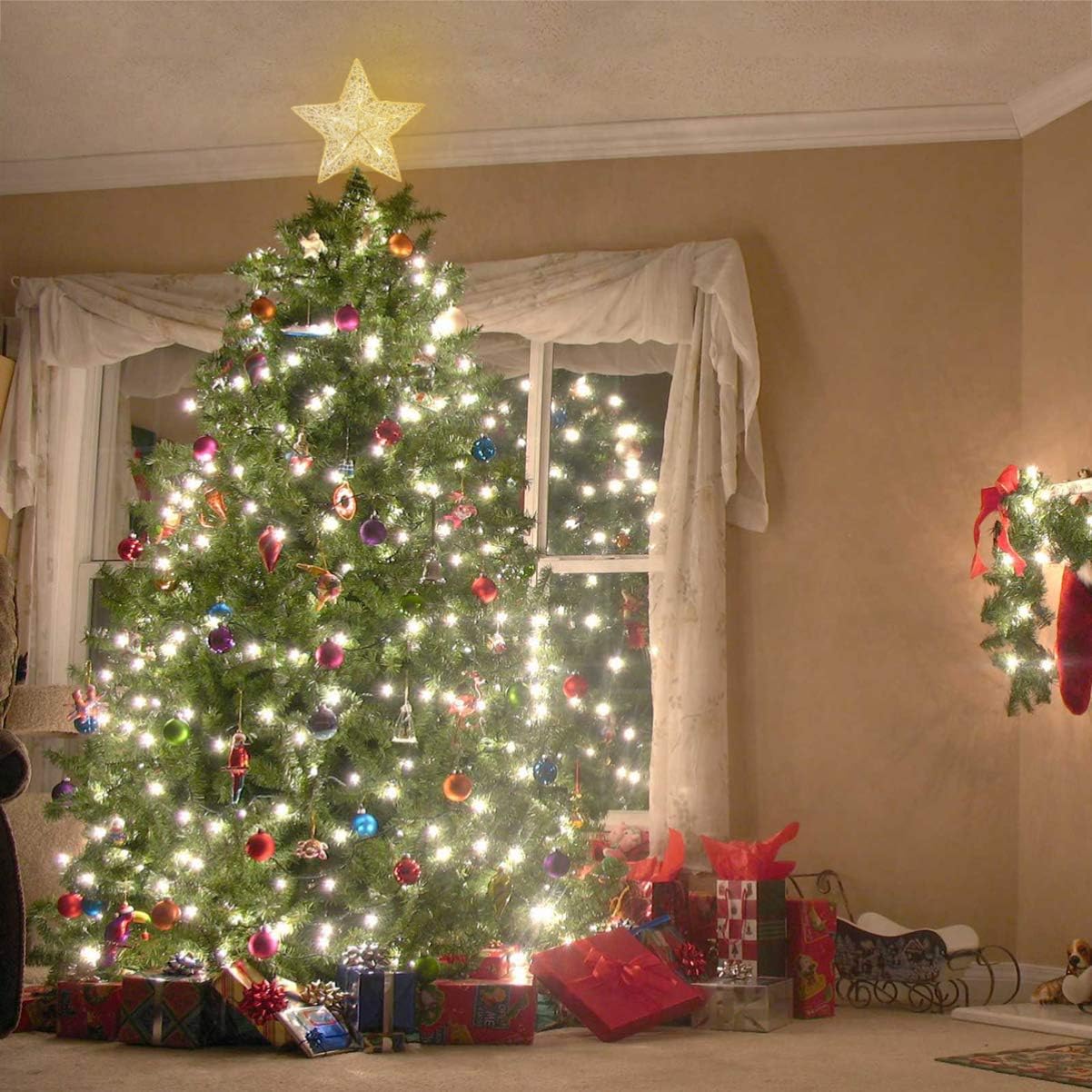 Cabilock Tree Topper Star - Christmas LED Star Tree Topper, Battery Operated Sparkly Ornament for Treetop Decoration