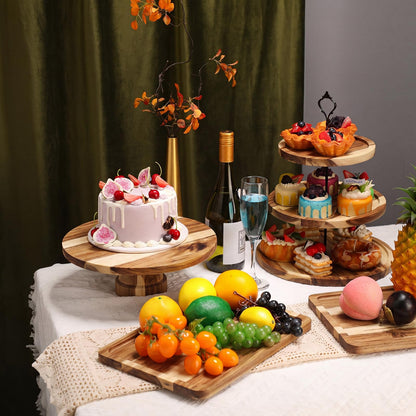 RattanView 7 Pcs Wood Dessert Table Display Set Wooden 3 Tie Cupcake Stands Rustic Round Cake Stand Wood Dessert Serving Trays for Wedding Baby Shower Birthday Tea Party(Brown)