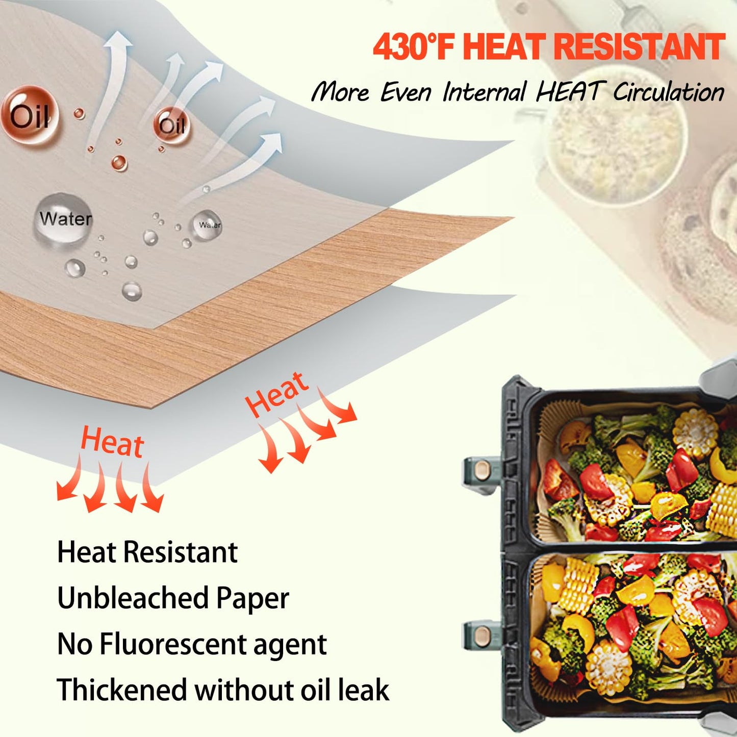 Air Fryer Liners Disposable 9 Inch, 9 inch Air Fryer Liners 125 Pcs Large Square Air Fryer Paper Liners for 5QT 6qt 8QT Air Fryer, Non-stick Parchment Paper for Frying, Baking