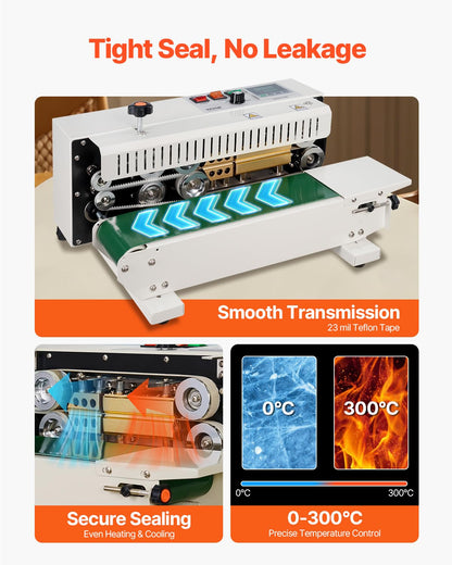 Happybuy FR-900 Continuous Band Sealer, Automatic Horizontal Band Sealer 110V, Continuous Sealing Machine Temperature Control, Bag Sealer Machine for PVC Bags Films