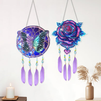 EEEKit 2PCS Diamond Painting Suncatcher Kit, Hanging Diamond Art Painting Suncatcher, DIY Crystal Art Wind Chime for Home Wall Window Decor