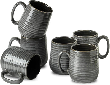 15 OZ Set 6 HASENSE Ceramic Coffee Mugs - Large Coffee Cups of with Handle for Hot Beverages, Porcelain Latte Mugs