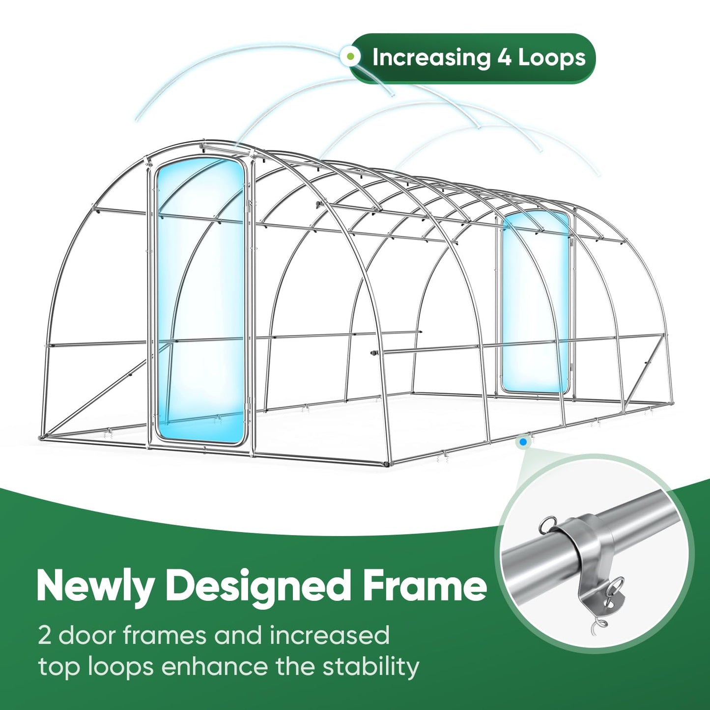 Quictent 20x10x6.6 FT Premium Greenhouse for Outdoors with 2 Door Frames, Reinforced Top Structure & Cover, Large Heavy Duty Walk-in Tunnel Hoop Green House for Garden Backyard Flower Winter, White