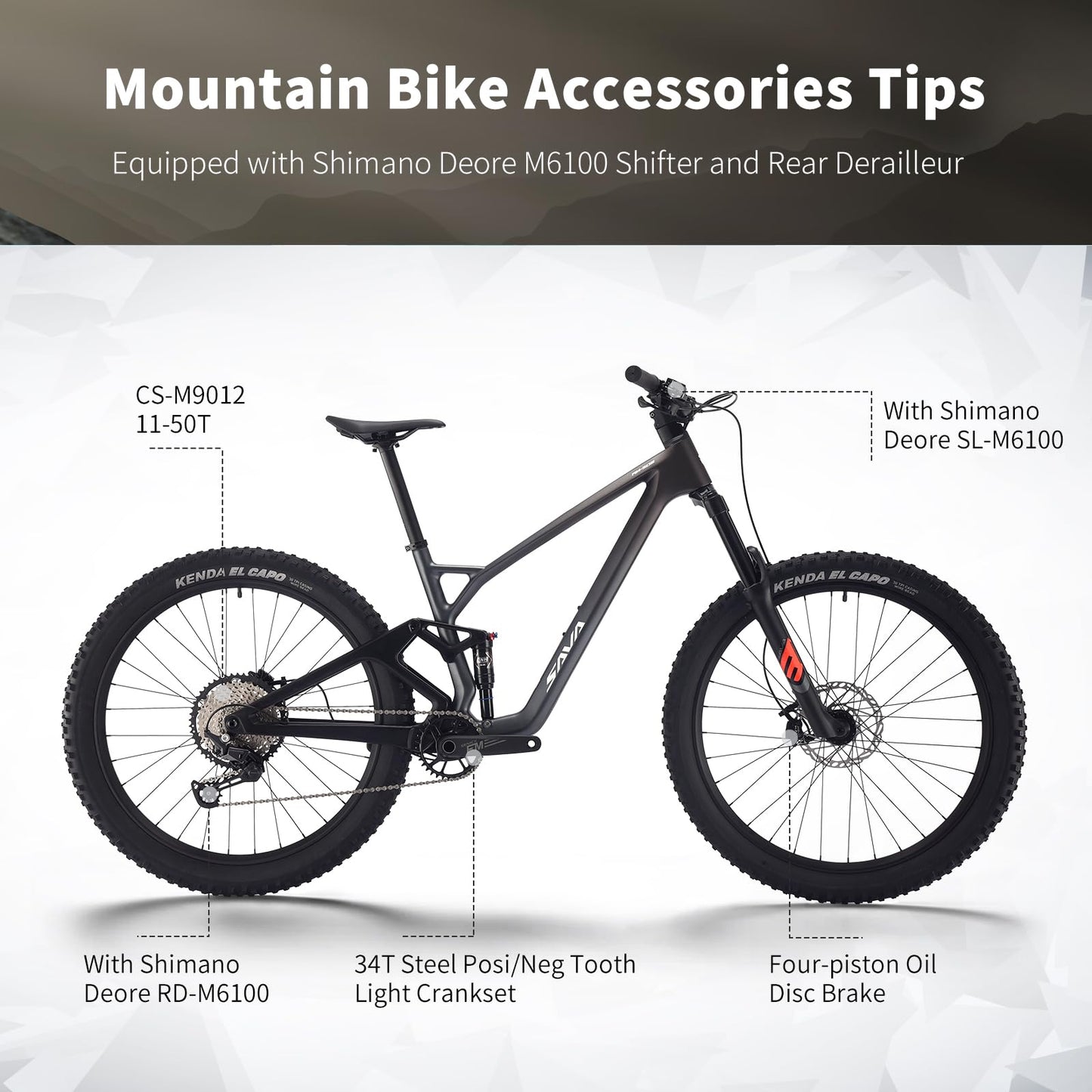 SAVADECK Carbon Fiber Soft Tail Mountain Bike All Terrain Suspension Off-Road Fox Front Fork and Adult Racing, Firepower Orange-M6100-12 Speed (Green, 29 * 19)